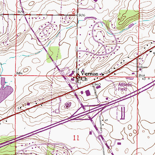 Topographic Map of Vernon Church, WI