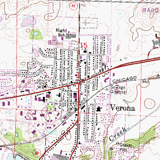 Topographic Map of Verona, WI