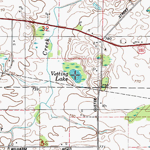Topographic Map of Vetting Lake, WI