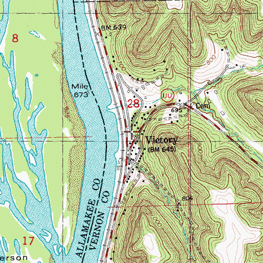 Topographic Map of Victory, WI