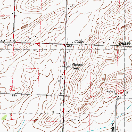 Topographic Map of Union Cemetery of Vienna, WI