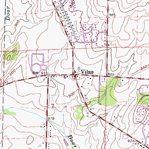 Topographic Map of Vilas, WI