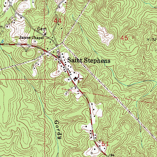 Topographic Map of Saint Stephens Cemetery, AL