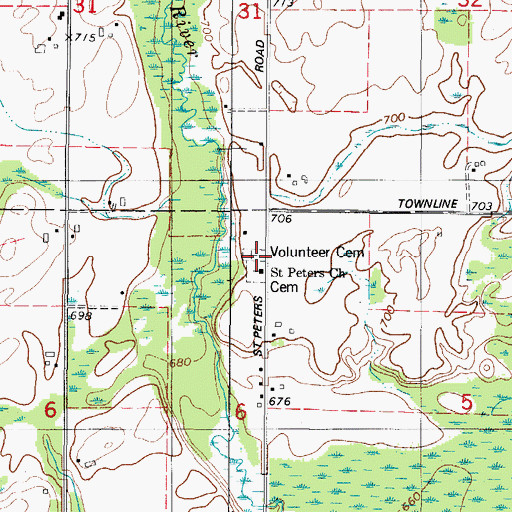 Topographic Map of Volunteer Cemetery, WI