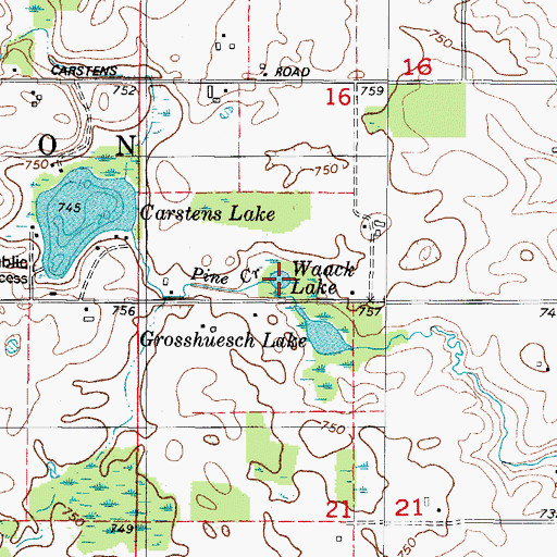 Topographic Map of Waack Lake, WI