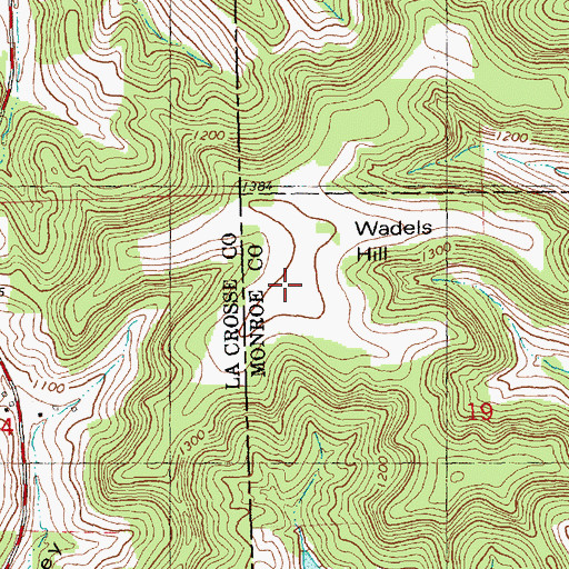 Topographic Map of Wadels Hill, WI