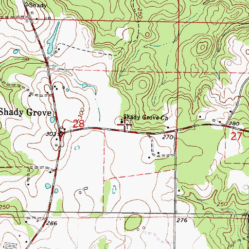 Topographic Map of Shady Grove Cemetery, AL