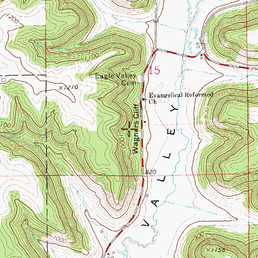 Topographic Map of Wagners Cliff, WI