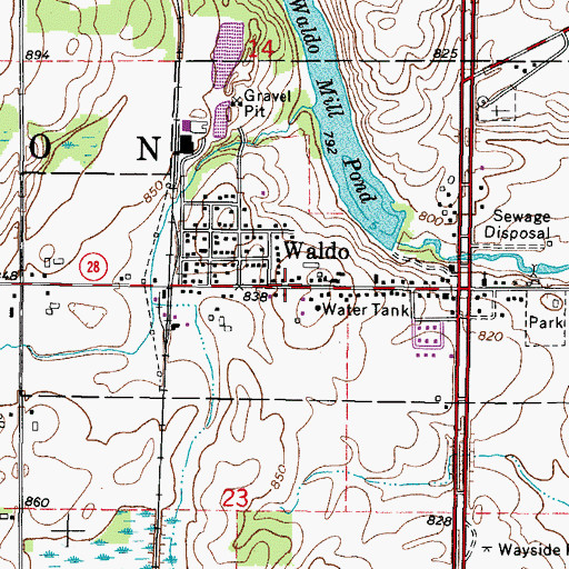 Topographic Map of Waldo, WI