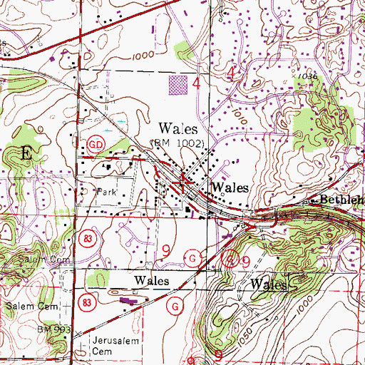 Topographic Map of Wales, WI