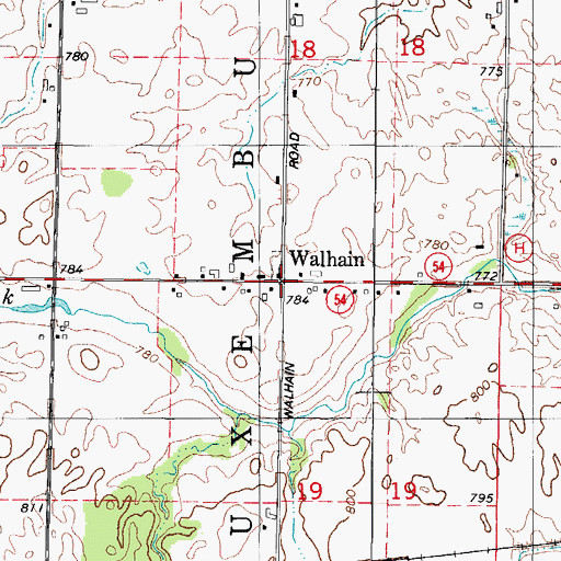 Topographic Map of Walhain, WI