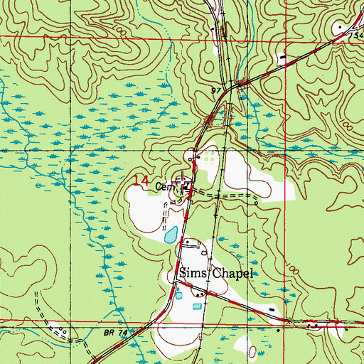 Topographic Map of Sims Chapel Cemetery, AL