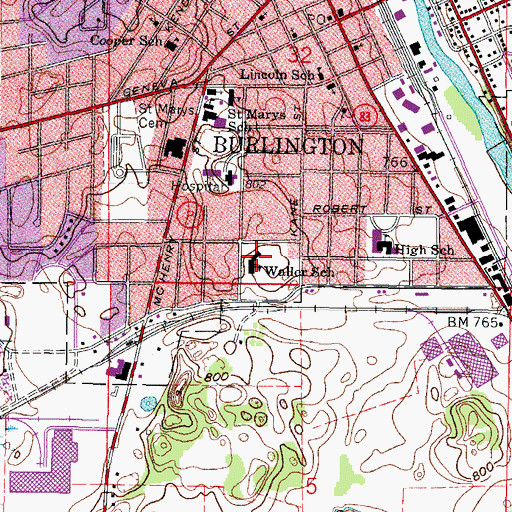 Topographic Map of Waller Elementary School, WI