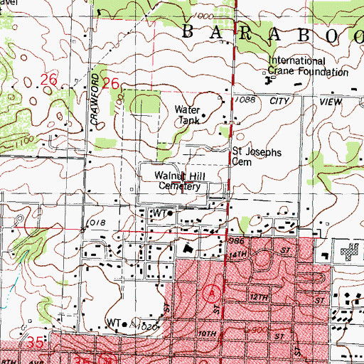 Topographic Map of Walnut Hill Cemetery, WI