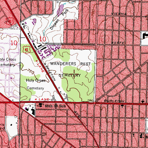 Topographic Map of Lincoln Memorial Cemetery, WI