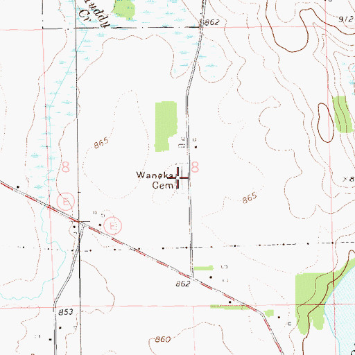 Topographic Map of Waneka Cemetery, WI