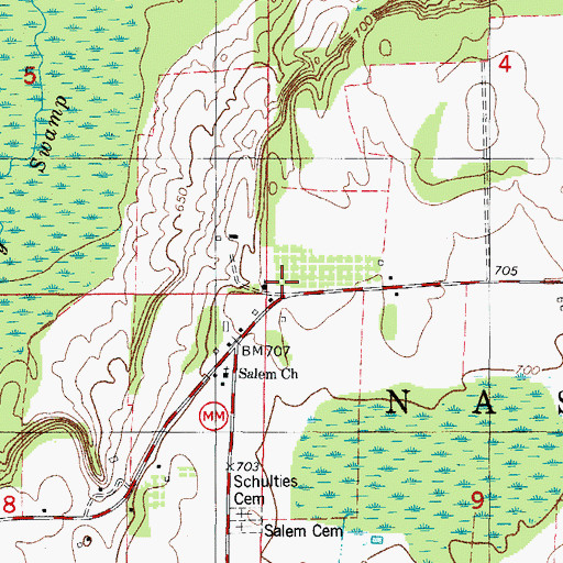 Topographic Map of Waniger School (historical), WI