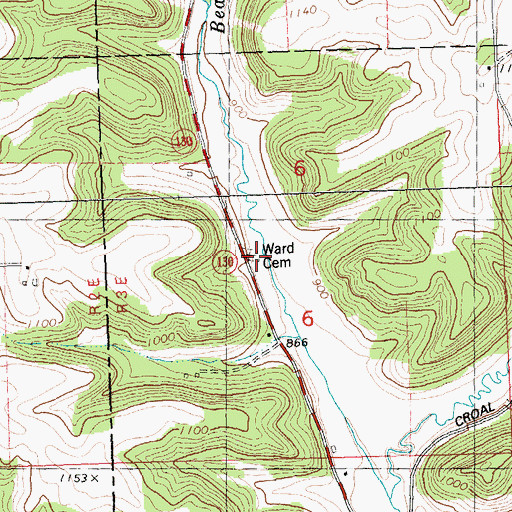 Topographic Map of Ward Cemetery, WI
