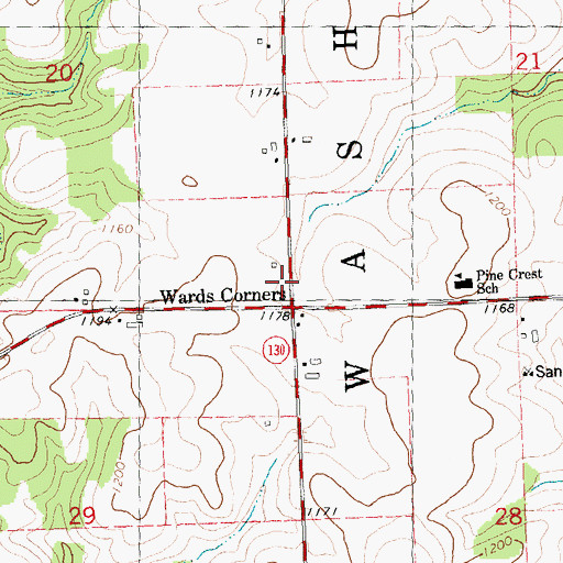 Topographic Map of Wards Corners, WI