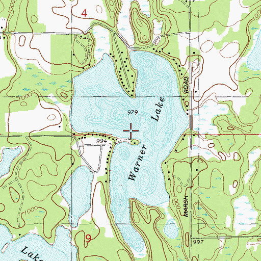 Topographic Map of Warner Lake, WI