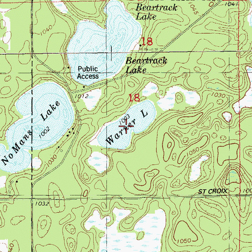 Topographic Map of Warner Lake, WI