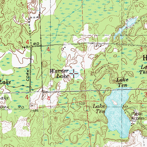 Topographic Map of Warner Lake, WI