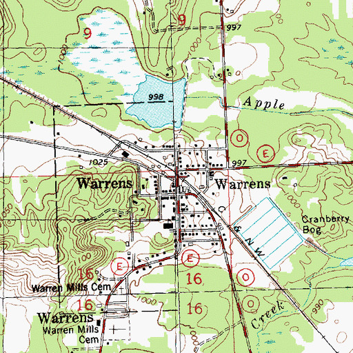 Topographic Map of Warrens, WI