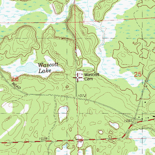 Topographic Map of Wascott Cemetery, WI
