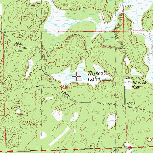 Topographic Map of Wascott Lake, WI