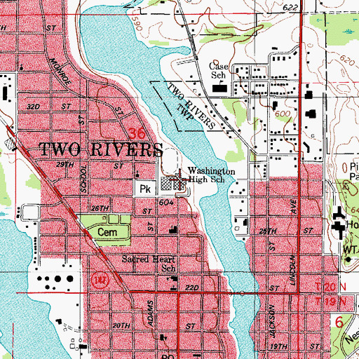 Topographic Map of Washington High School, WI