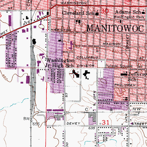 Topographic Map of Washington Junior High School, WI