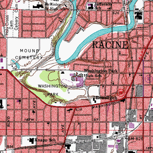 Topographic Map of Park High School, WI