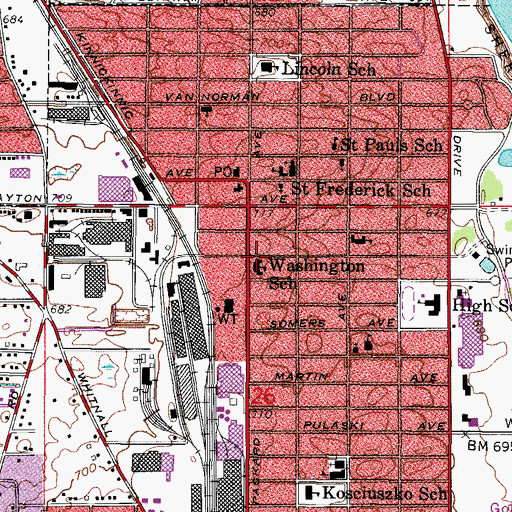 Topographic Map of Washington School, WI