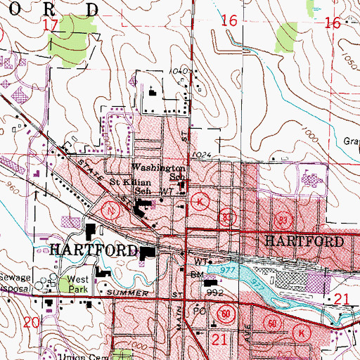 Topographic Map of Washington School, WI