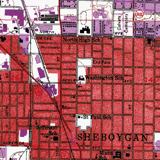 Topographic Map of Washington School for Comprehensive, WI