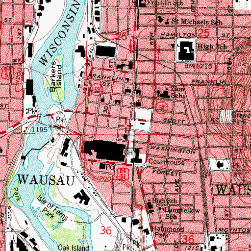 Topographic Map of Washington School, WI