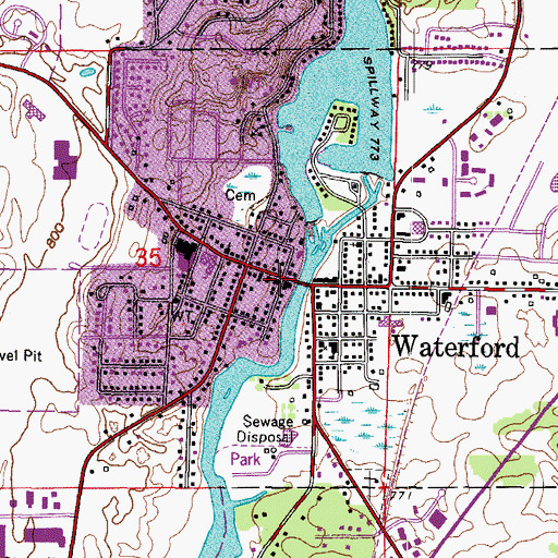 Topographic Map of Waterford, WI