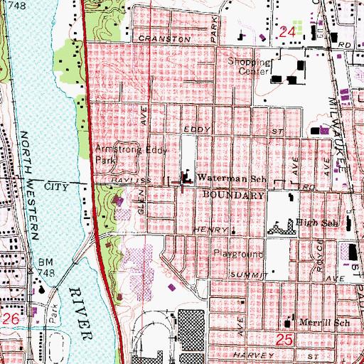 Topographic Map of Waterman School, WI