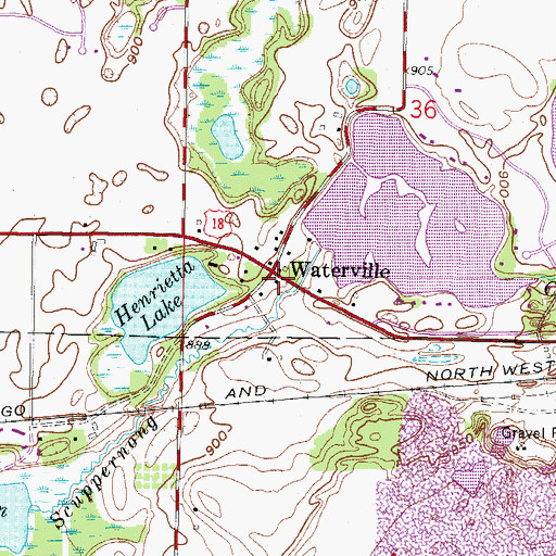 Topographic Map of Waterville, WI