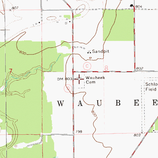Topographic Map of Waubeek Cemetery, WI