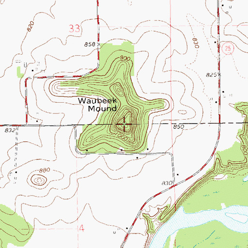 Topographic Map of Waubeek Mound, WI