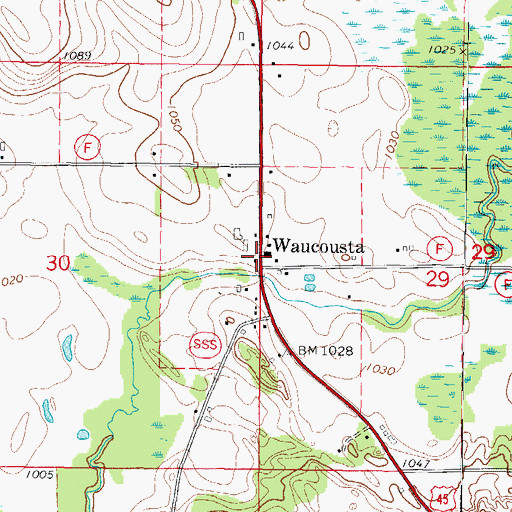 Topographic Map of Waucousta, WI