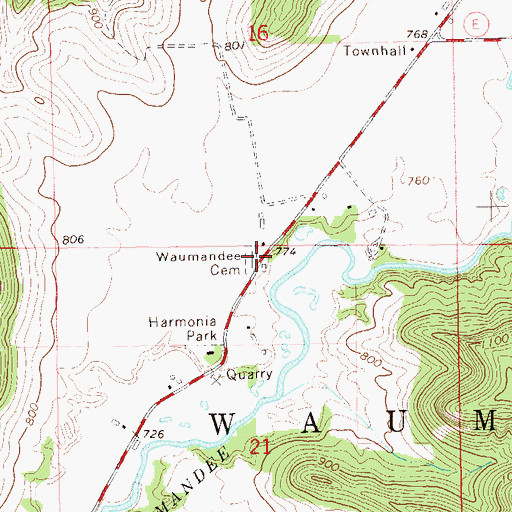 Topographic Map of Waumandee Cemetery, WI