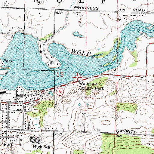 Topographic Map of Waupace County Park, WI