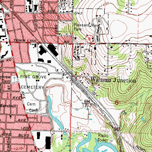 Topographic Map of Wausau Junction, WI