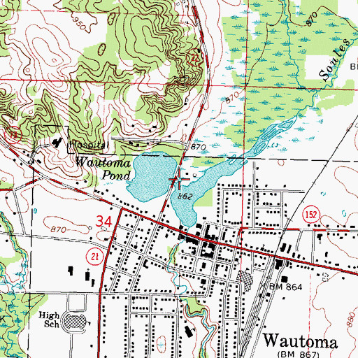 Topographic Map of Wautoma Pond, WI