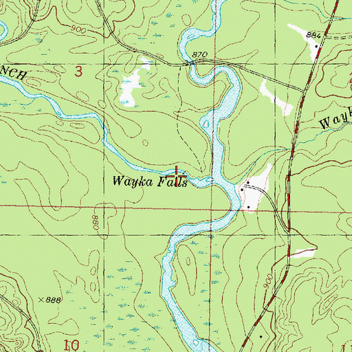 Topographic Map of Wayka Falls, WI