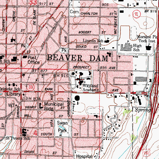 Topographic Map of Wayland Academy, WI