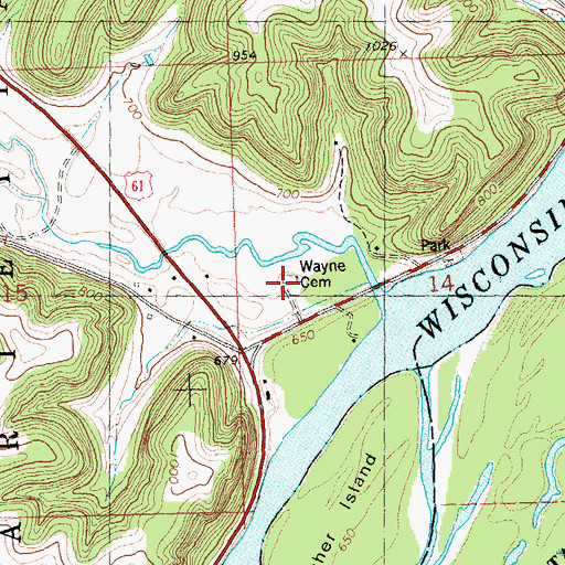 Topographic Map of Wayne Cemetery, WI