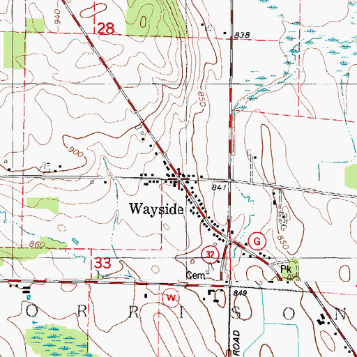 Topographic Map of Wayside, WI
